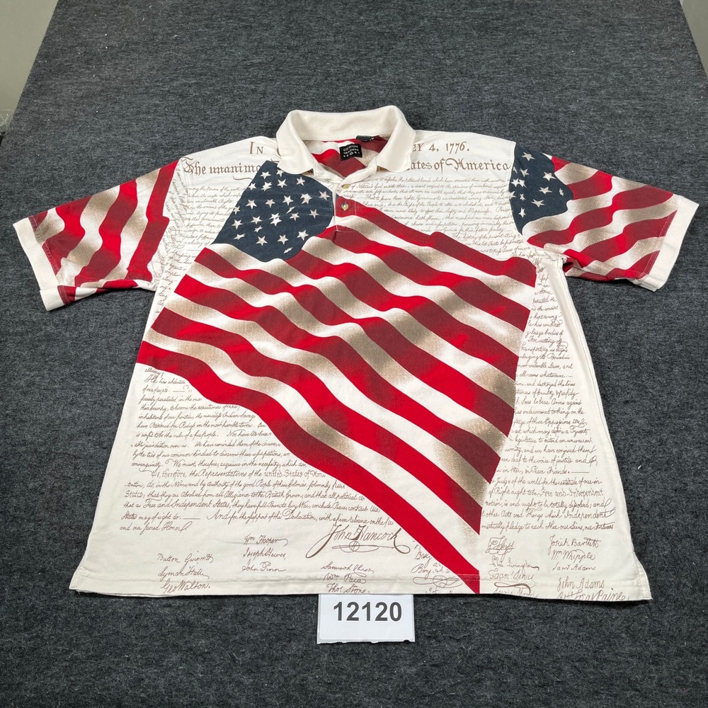 American Declaration of Independence Cotton Traders Polo Shirt Mens 2XL White